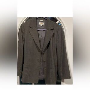 Women SZ 12 TALBOTS Wool Gray Blazer Lined Executive  Minimalist Academic Office